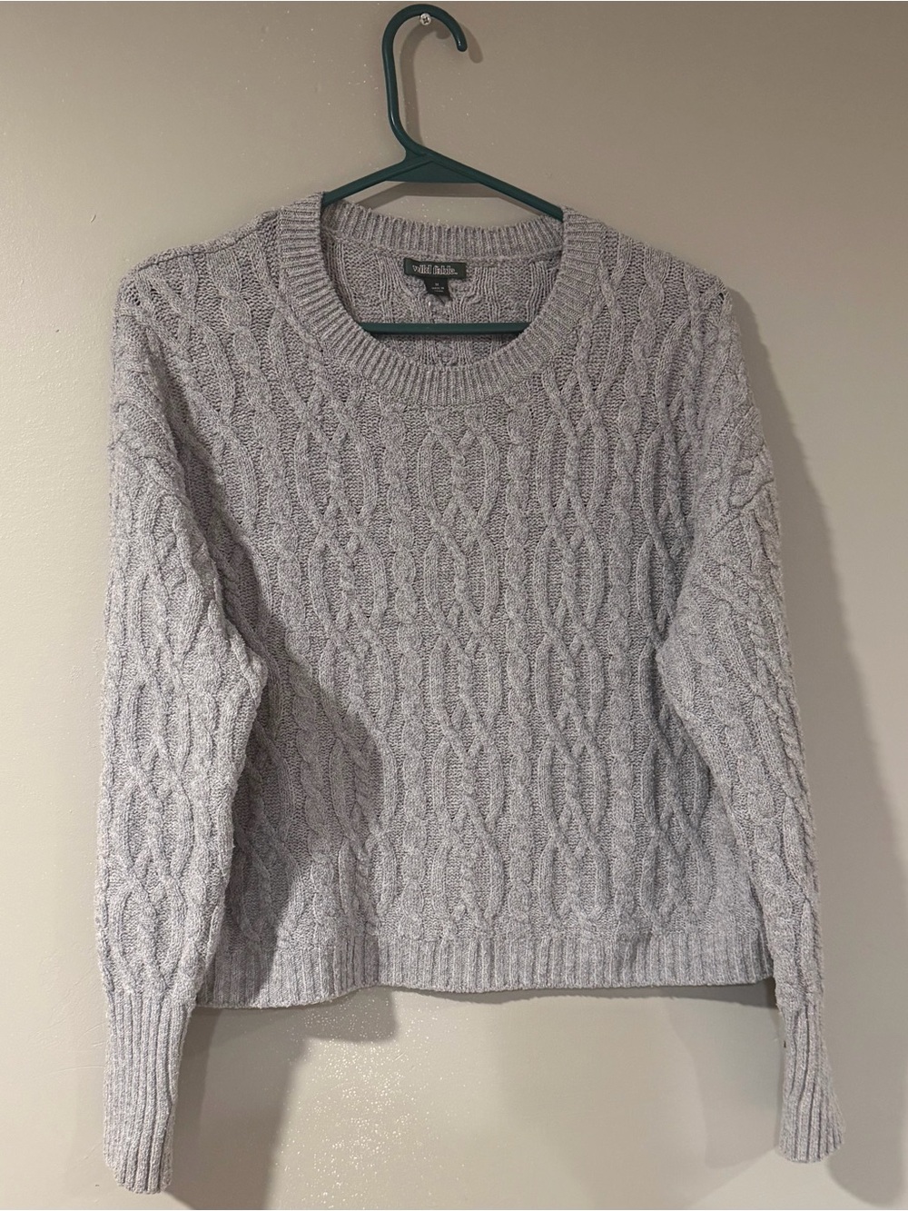 wild fable Light Gray Cable Knit Crewneck Sweater Jacket